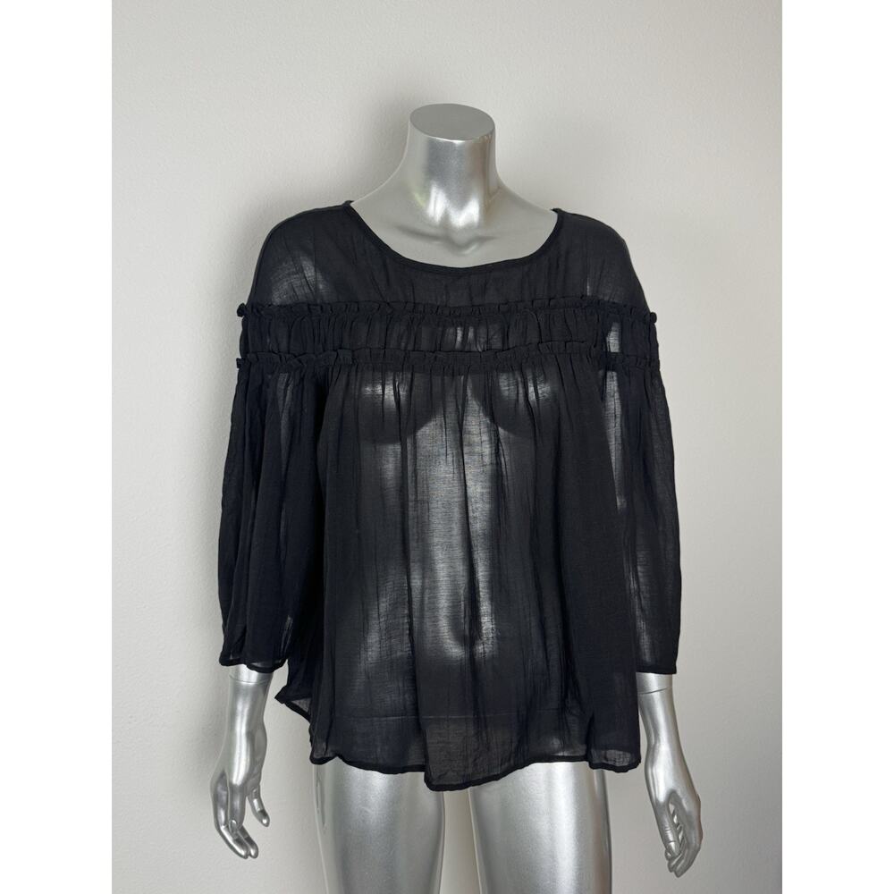 Gap Bell Sleeve Blouse Top Black Tiered Semi-sheer Peasant NWT - Picture 2 of 8